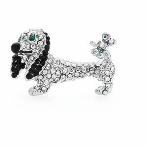 Adorable Dog Brooches For Women Unisex Rhinestone Long Ear Dog Brooch